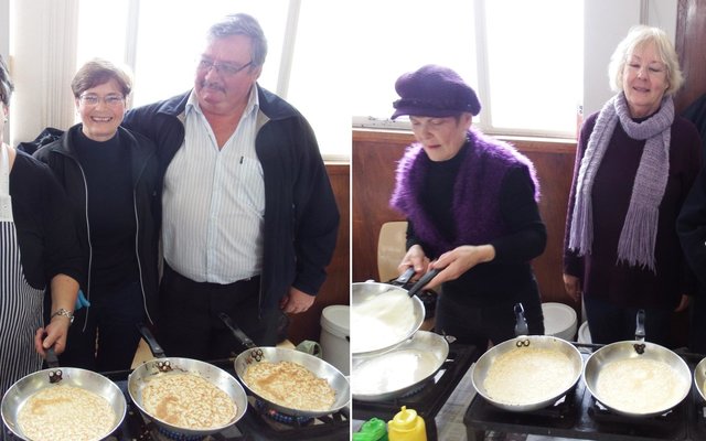 Twee Goue Hande dames moes kyk hoeveel pannekoeke hulle in 67 minute vir Herberg-aan-See kon bak en hulle het â€˜n totaal van 348 pannekoeke gebak, met vlnr op die twee fotoâ€™s Ilse Klopper (Bakster), Sally Bezuidenhout (â€œTellerâ€), John van Rooyen (Bestuurder: HaS), Anita Botha (Bakster), Francia van Dyk (Organiseerder), weer John van Rooyen en Suster Neoline Kleyn (â€œTellerâ€).